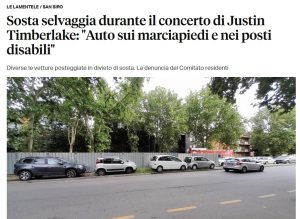 Sosta selvaggia durante il concerto di Justin Timberlake: “Auto sui marciapiedi e nei posti disabili”