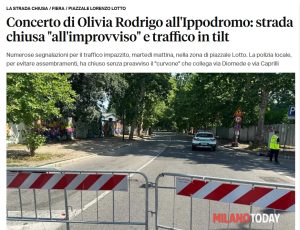 Concerto di Olivia Rodrigo all’Ippodromo: strada chiusa “all’improvviso” e traffico in tilt