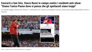 Vasco polemizza con il Coordinamento sui concerti (2024)