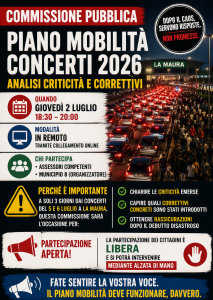 Commissione sulle criticità del piano concerti: 2/7 ore 18.30