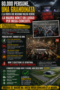 80.000 persone, una grandinata e la verità che nessuno voleva vedere: La Maura non è un luogo per mega-concerti.